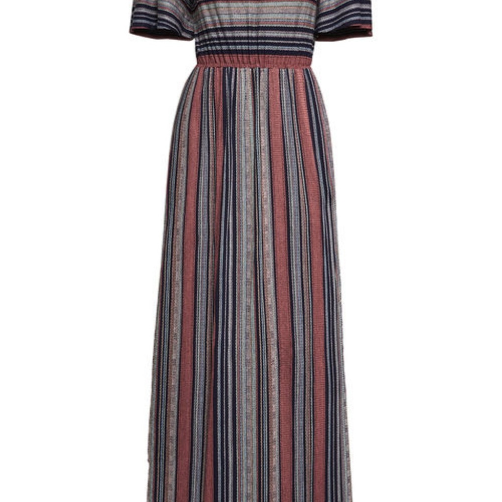 BCBG Charla Striped Off-The-Shoulder Maxi Dress